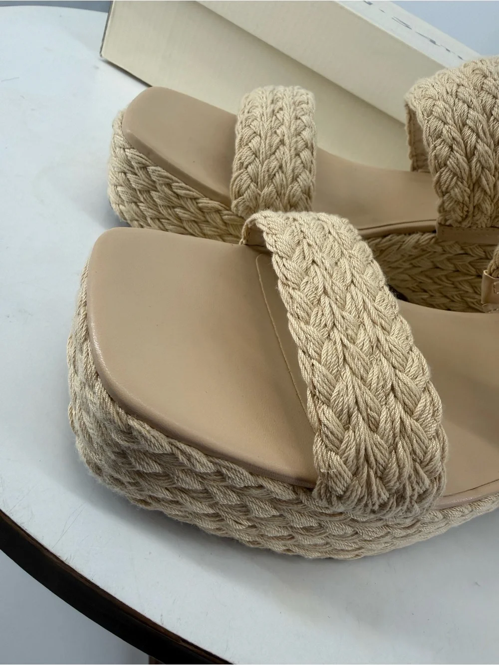 ON 34th Norinarf Raffia Platform Wedge Sandals Womens 9.5M Natural Resort NEW